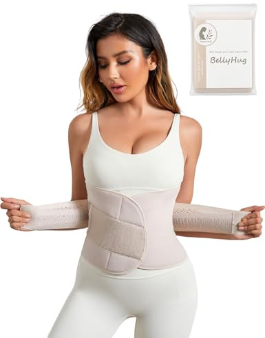 Mama Stuff BellyHug – Efterförlossningsbälte med Justerbar Kompression | Magband & Gördel för Kvinnor – Stöd för Buk, Bäcken & Rygg – Bekväm & Andningsbar (Beige, 2XL)