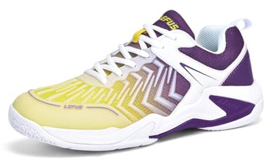 Xuanke Tennisschuhe Halle Herren Atmungsaktiv rutschfest Sportschuhe Damen Badminton Schuhe sandplatz Trainerschuhe (Weiß Violett, Erwachsene, 46, Numerisch, EU Schuhgrößensystem, Breit)