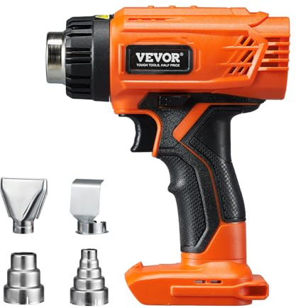 VEVOR Heißluftpistole, Heißluftgebläse kompatibel mit 20-V-Lithiumbatterien, Heißluftfön mit LCD-Display, mehrstufige Temperaturregelung & 4 Düsen, ideal für Schrumpfschläuche, PVC-Ummantelung