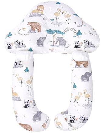 Almohada de apoyo de cuerpo completo para bebé, almohada moldeadora para cochecito, almohada de protección de cabeza, cuello y piernas de recién nacido para asiento de automóvil (elefante panda gris,