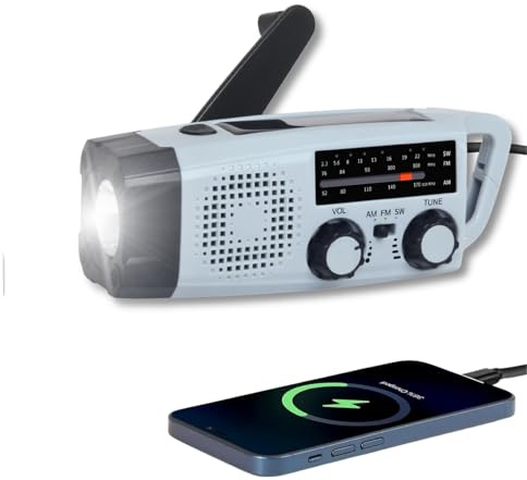 Hominas Radio Solar de Emergencia Portátil Radio Am/FM Recargable Solar y por Manivela con Linterna LED, Alarma SOS, USB para Carga de Emergencia de Smartphone de Camping al Aire Libre