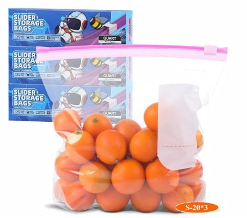 60PCS Zip Lock Food Storage Freezer Bags, TAIYUNWEI Reusable Small Freezer Bags with Expandable Bottom–Freezer and Microwave Safe, for Sanwich, Fruit, Snack, Veggie, Grain, Meat (60 Pack-Quart)