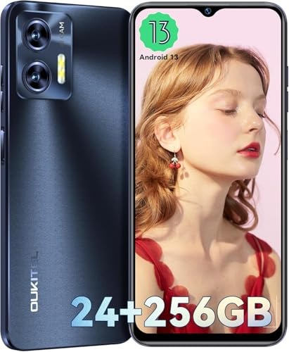 OUKITEL C35 Android Smartphone Unlocked-24GB RAM + 256GB ROM，6.56” HD+ Display, 50MP+8MP Camera, Dual SIM 4G LTE Cell Phone, 5150mAh Battery, Face ID, Fingerprint – Black