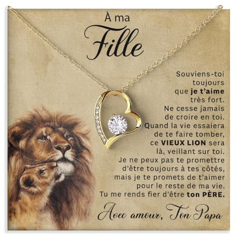 Bramart Collier Femme Fille de Maman ou Papa Idée Cadeau pour Elle Finition Argent Or Bijou Anniversaire ou Noël Idées Cadeaux Pendentif - Coffret avec DÉDICACE incluse (À ma fille 2)