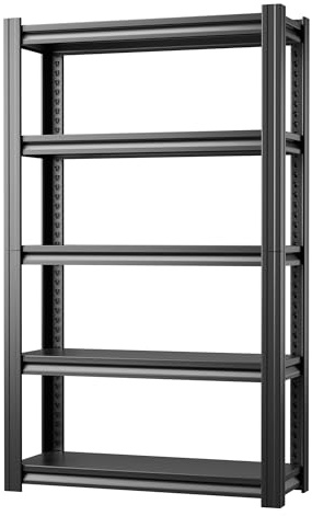 SUPEER Estante de Carga Pesada de Metal 198x120x45 cm | 5 estantes ajustables de metal | Estantería de almacenamiento para sótano y taller | Capacidad de carga hasta 1200 kg | Negro