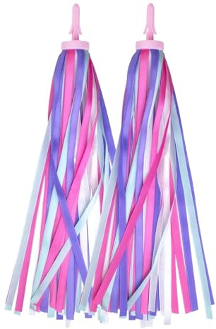 Bike Streamers Bike Tassels for Kids 1 Pair, Kids Accessories Scooter Bicycle Tricycle Handlebar Streamers Handle Bar Grips Accessories for Girls and Boys (Purple-Pink)