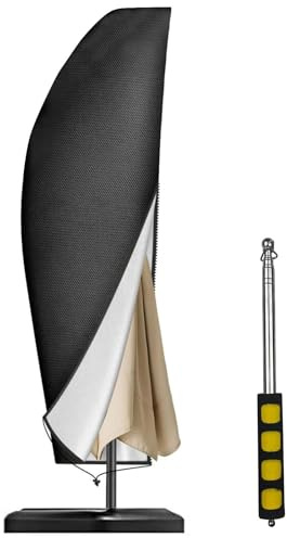 Comzantor Negro Funda Sombrilla Exterior Impermeable, Protectora para Parasol Jardin Resistente, Fundas Parasols para Playa con Varilla, Protectors Sombrillas, Protección Contra Polvo, Telas Oxford.