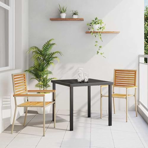 Mengtu Stacking Chairs for Garden, Outdoor Leisure Seating with UV-Resistant Fabric and Powder-Coated Steel Frame with Acacia Wood Armrests ZSSCB-UK42006824UK for Group Gatherings and Patio Use