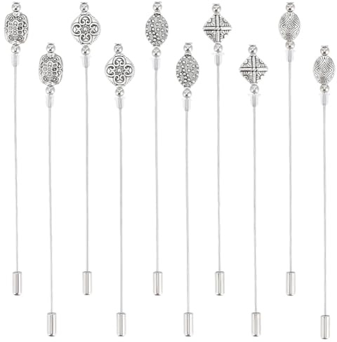 WEBEEDY 10 Pièces 5 Styles Épingles de Chapeau Vintage de Sécurité Classique à Long Manche Décoratif pour Chapeau Revers Écharpe Broche Cravate Costumes Décoration Bijoux Accessoire Argent Antique