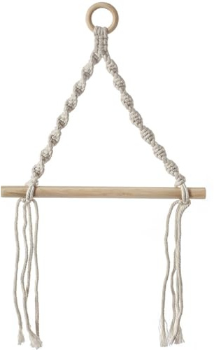 DOITOOL Porta Asciugamani da Parete Supporto Tessuti Multifunzione in Cotone e Legno Beige, Decorazione Boho Facile da Installare per Bagno e Casa