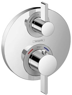 hansgrohe Ecostat S Modern Minimalist Volume and Auto Temperature Control 2-Handle Thermostatic Shower Valve Trim in Chrome, 15757001