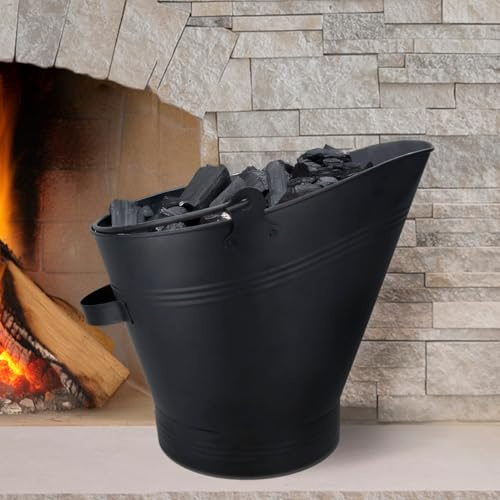 HomeZone Large Coal Scuttle Heavy Duty Metal Bucket Black Powder Coated Buckets with Handles for Fireplace Fuel Storage Heavy Duty Coal Buckets for Fireplaces Steel Bucket Fireside Accessories