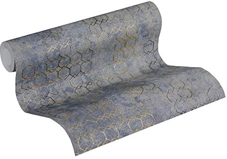 Luxury Wallpaper Urban Grace New Walls A.S. Création Non-Woven Wallpaper 10.05 m x 0.53 m Blue Gold Grey Made in Germany 374245 37424-5