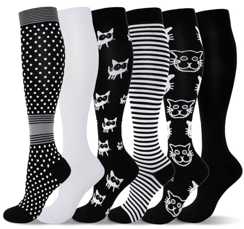 LEOSTEP Calze a compressione per uomo e donna (6 paia) Tubo lungo antiscivolo ideale per corsa, i viaggi da trekking e le calze di volo ﻿