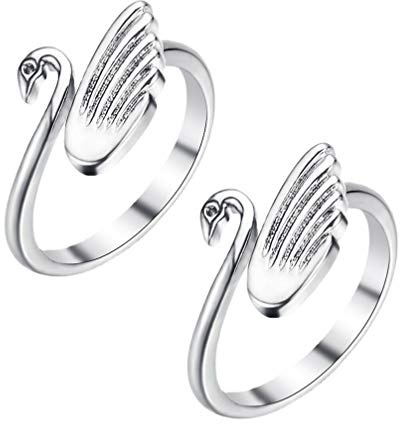 Knitting Crafts Accessories Tool 2pcs Adjustable Knitting Loop Crochet Loop Ring Swan Shaped Open Finger Ring Yarn Guide Finger Holder for Faster Knitting Silver Adjustable Braided Ring