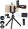 NEW FLASH APEXEL 4 In 1 Clip-On Phone Lens Kit,12X Telescope Camera Lens+198 Degree Fisheye Lens + 0.63X Wide Angle & 15X Macro Lens with Mini Tripod for Android Smartphone, Black
