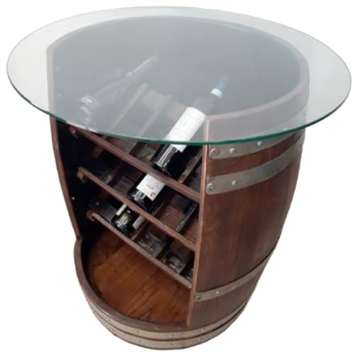 Casa Padrino Luxus Fass Stehtisch Braun/Silber Ø 78 x H. 80 cm - Massivholz Weinfass Bar Tisch mit Glasplatte und Weinregal - Garten Terrassen Gastronomie Bar Möbel