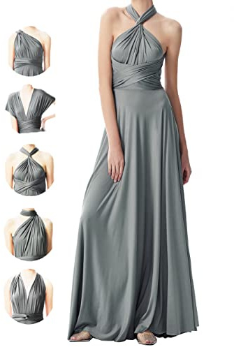 INFIWING Infinity klänning med bandeau brudtärneklänningar, lång en storlek omlottklänning, dam, multiway klänning bröllopsgäster brudtärna klänning, GRÅ, one size