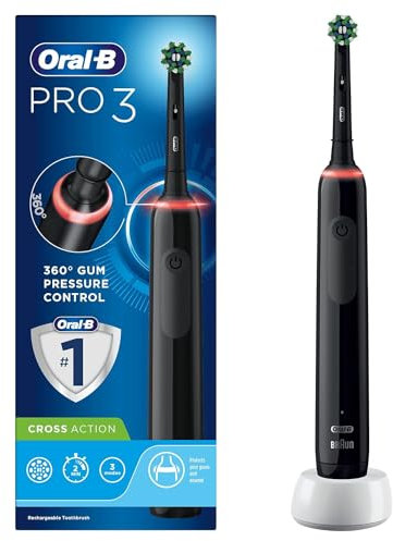 Oral-B Pro 3 Electric Toothbrushes For Adults, Oral B Electric Toothbrush, 1 Cross Action Toothbrush Head, 3 Modes with Teeth Whitening, Travel Electric Toothbrush, 2 Pin UK Plug, 3000, Black