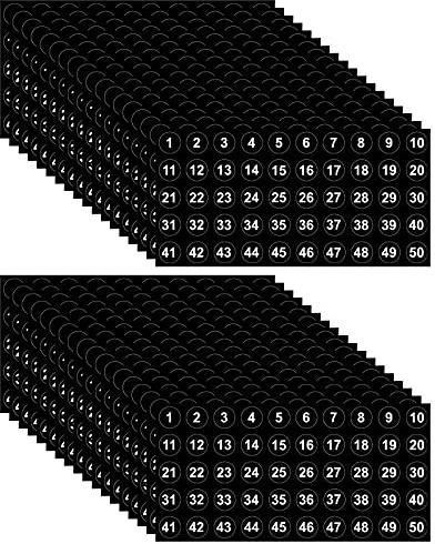 50 Sheets 1 to 50 Number Stickers Consecutive Black Vinyl Number Labels 0.4 Inch Self Adhesive Decal for Inventory, Storage, Boxes, Classification, Organizing, Indoors and Outdoors