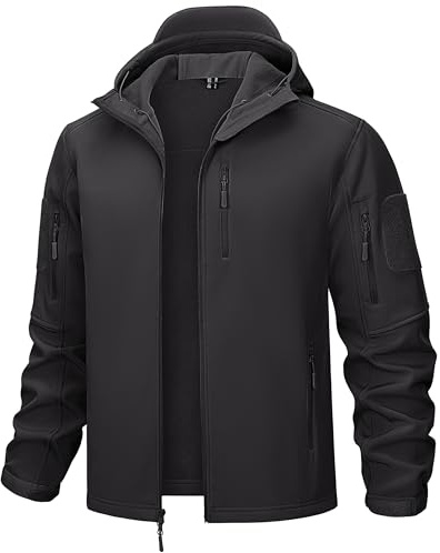 TACVASEN Men's Tactical Jacket with Hood Water Resistant Softshell Coat Black, XL