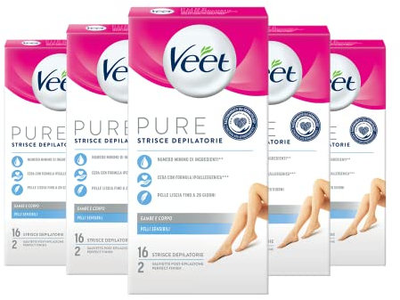 Veet Pure Strisce Corpo e Gambe Pelli Sensibili Confezione da 80 Strisce