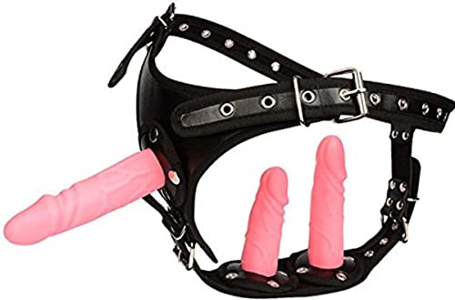 Fritosy Dildo Pink strap-on nero con cintura per imbracatura 3 dildo in silicone rimovibili, imbracatura di dimensioni regolabili punto G stimola il giocattolo del sesso del dildo per coppie (normale)