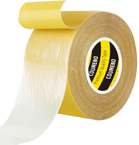 COUMENO Double Sided Tape 45mm×10m, Heavy Duty Mounting Tape, Strong Adhesive Tape for Wall with Transparent Cloth Mesh, Super Sticky & Easy to Tear by Hand Tape for Picture Hanging,Carpets,DIY Crafts