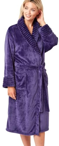 Indigo Sky Tanya - Accappatoio in pile con collo a scialle ondulato, Viola, L