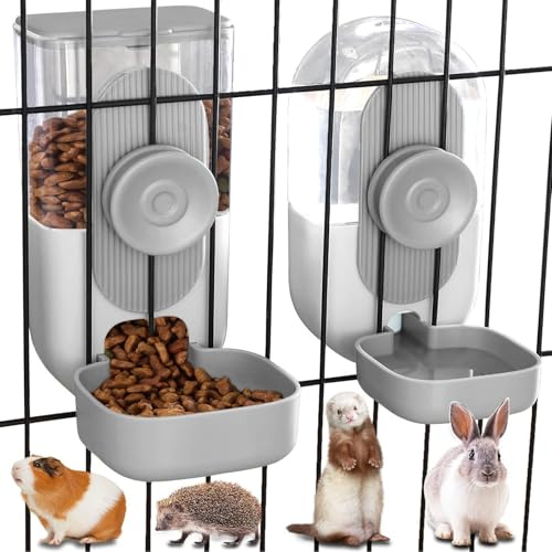 Kenond Distributeur automatique d'eau alimentaire à suspendre, 992,2 g, mangeoire pour lapin, cochon d'Inde, furet, cochon d'Inde, lapin, accessoires de cage (gris)
