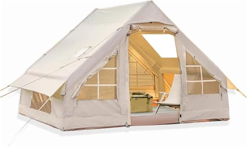 HikerSKY Inflatable Camping Tent with Stove Jack, Cold Weather Blow-Up Air Tent for 2-4 Person, Waterproof Oxford, Easy 5-Minute Set-Up with Hand Pump, Portable 4-Season