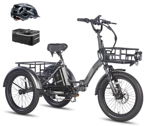 Fafrees F20 Mate Triciclo Elettrico a 3 Ruote, Bici Elettrica Pieghevole, 48V 18,2Ah, Autonomia 70 km, Pneumatici Fat 20x3,0 (Nero+cestello anteriore)