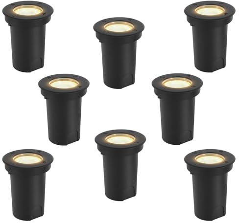 Vigevee Juego de 8 lámparas empotrables en el suelo para GU10, focos empotrables en el suelo para exteriores, redondas, IP67, resistentes al agua, foco giratorio con fuente de luz, blanco cálido 3000
