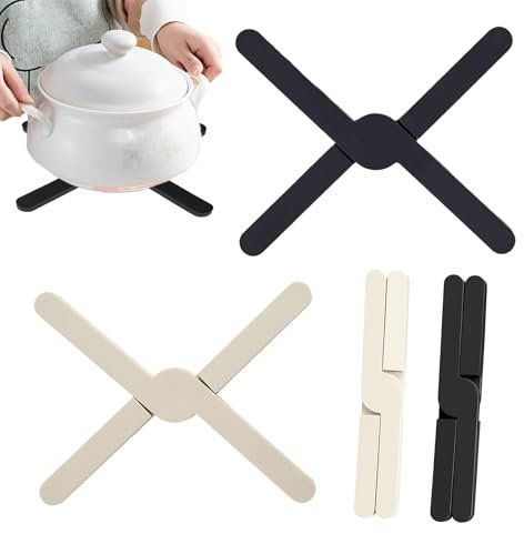 Daryunk Folding Silicone Trivet, 2 Pack Folding Pot Stand, Non Slip Heat Resistant Kitchen Pot Holder Pads Placemats for Hot Pans, Cup, Dishes