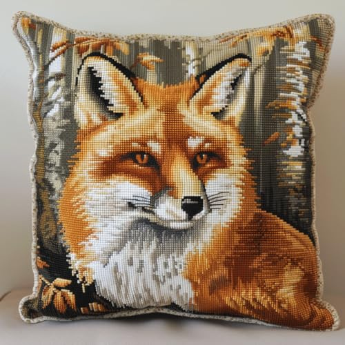 11CT Kreuzstich Kissen Set, Cartoon-Tiere Stickkissen Mit Stickgarn 45X45cm Kreuzstichkissen Set zum Basteln Stickkissen Stickpackung mit Vorgedruckt Kreuzstichmotiv