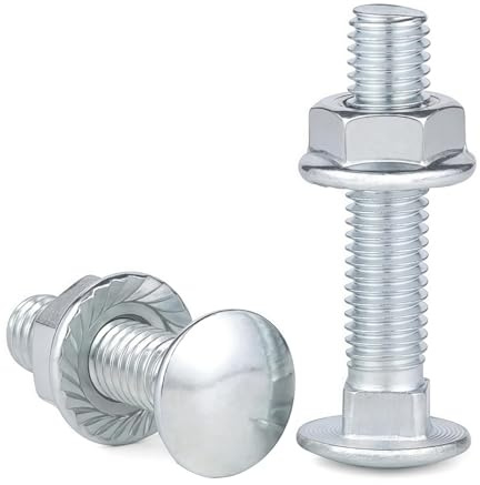 SHUNCHG 20 Pezzi Bullone Carrello Bulloni a Testa Tonda M6x60 mm Zincati con Dado Flangiato Esagonale Acciaio al Carbonio, Filettatura Completa Bulloni a Testa Piatta Tondaa