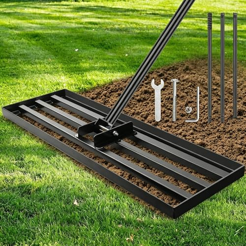 Rastrello Livellatore per Prato 75x25cm, Rastrello Livellatore per Prato per Uso Resistente con Manico Regolabile Antiscivolo da 213cm, Livellatore per Prato Rastrello per Giardino, Campo da Golf