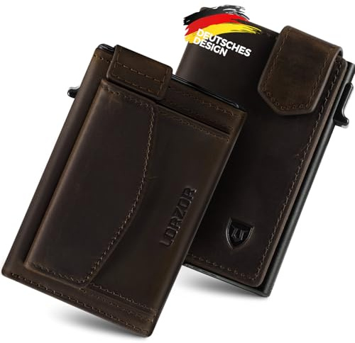 LORZOR Kartenetui mit XXL münzfach für 10+ Münzen, Slim Wallet mit Magnetischer Verschluss, Geldbörse Herren RFID Schutz, Portemonnaie Klein, Portmonee, Geldbeutel Herren Brieftasche für 10 Karten