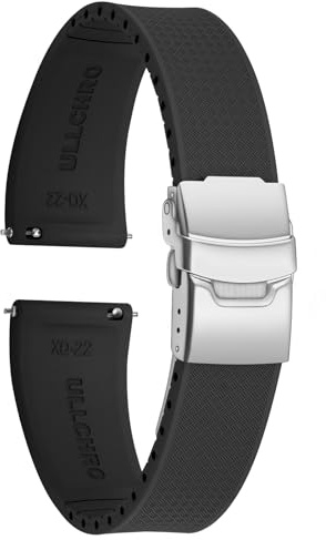 ULLCHRO Silicone Watch Band Quick Release Strap FKM Waterproof Watch Bands for Men 20mm 22mm Replacement Strap Sport Rubber Watchband (22mm, Black
