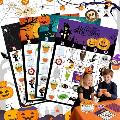 Xinlon 36 Pezzi Halloween Bingo Giochi Di Carte Divertenti, Set carte bingo per bambini per giochi feste Halloween, Giochi da Tavolo carta per feste Per Casa Campeggio Bambini
