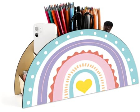 HMCEY Portapenne Arcobaleno,Portapenne Scrivania Legno,Barattolo Porta Pennarelli Bambini,Porta Penne Ufficio,Organizer Scrivania Bambina,Portamatite da Scrivanias,Contenitore per Cancelleria