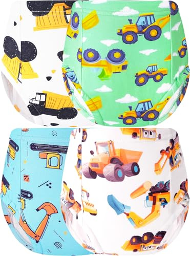 BliBliTaTa Boys Training Underwear Pants 4-Pack Toilet Potty Underpants Cotton Absorbent Reusable Leak Resistant Feel Wet For Toddler Baby 2t 3t Excavator Engineering Vehicle