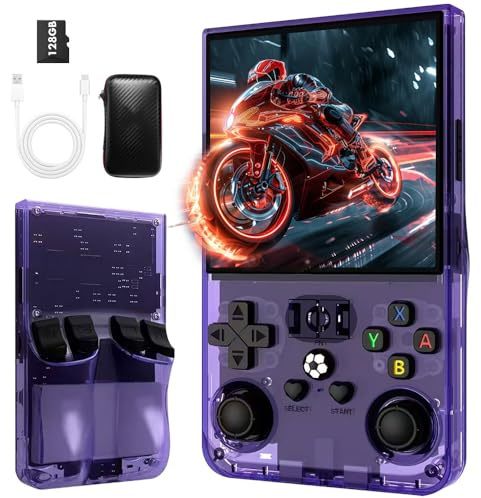R36MAX Console Retro Game, 4 Pollici Console Portatile Gaming, Console Retro con 128 GB di Memoria, 22.000 Giochi & 30 Emulatori, Sistema Linux, Batteria 4000 mAh, Mini-Arcade (Viola)