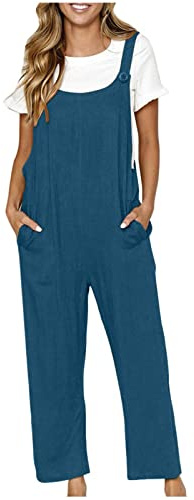Mono de Lino y Algodón Mujer Mono Casual de Verano Peto para Mujer Suelto Pantalones con Bolsillos de Color Sólido Pantalón Informales Deporte de Tallas Grandes