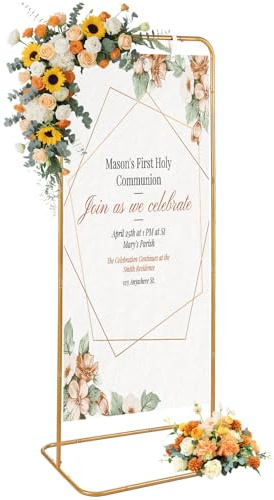 YEXEXINM Supporto per cartello di matrimonio, altezza regolabile, in metallo nero, con 4 cinghie in pelle, resistente, per classifiche dei posti, poster, cerimonie di laurea (oro)