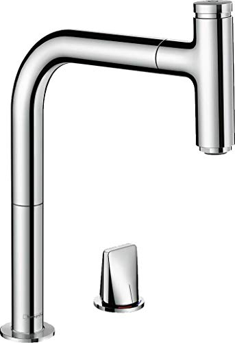 hansgrohe 2-Loch Einhebel-Küchenarmatur, Komfort-Höhe 200 mm, mit Ausziehauslauf und Schlauchbox, Chrom