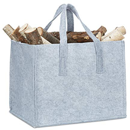 Relaxdays Cesto Portalegna per Camino in Feltro HLP: 34,5 x 43 x 36,5 cm 2 Manici Pieghevole Portariviste, Cesta, Grigio