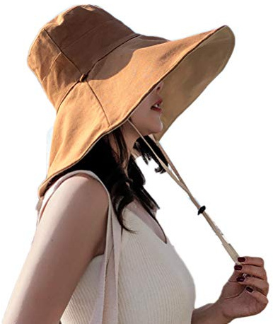 Phayee Sombrero de Pescador de Ala Ancha Plegable para Mujer - Anti-UV, Playa, Verano Con Cordón Antitanque