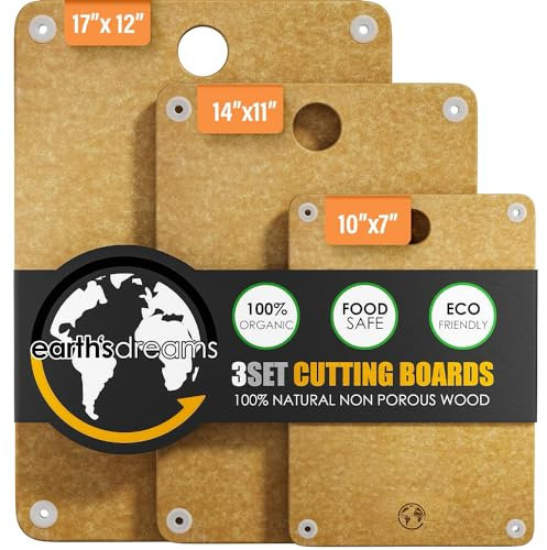 Composite Wood Cutting Board Set of 3 – Dishwasher Safe, Non-Toxic & Plastic-Free Cutting Boards for Kitchen – Large, Medium & Small Non-Slip Wood Charcuterie & Chopping Boards (Tan)