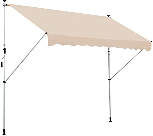 Outsunny Balcony 3 x 1.5m Manual Adjustable Awning, DIY Patio Clamp Awning Canopy, Retractable Shade Shelter Easy to Move for Balcony, Beige